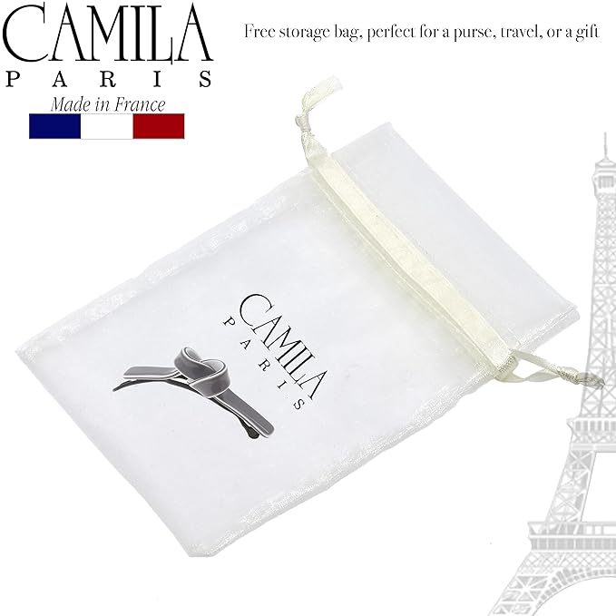 Camila Paris CP3359 French Hair Barrette Clip for Girls, Handmade, Gray/White, Metal-Free Closure Strong Hold Grip Hair Clips for Women, No Slip Durable Styling Girls Hair Accessories, Made in France
