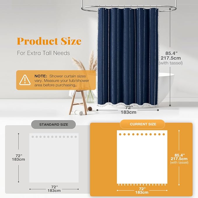 72x84 Long Boho Farmhouse Linen Heavy Duty Shower Curtain, 330GSM Linen Blend - Image 3