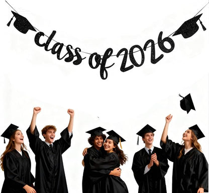 2026 Graduation Banners Party Decoration Black Glitter Class of 2026 Banner | - Image 4