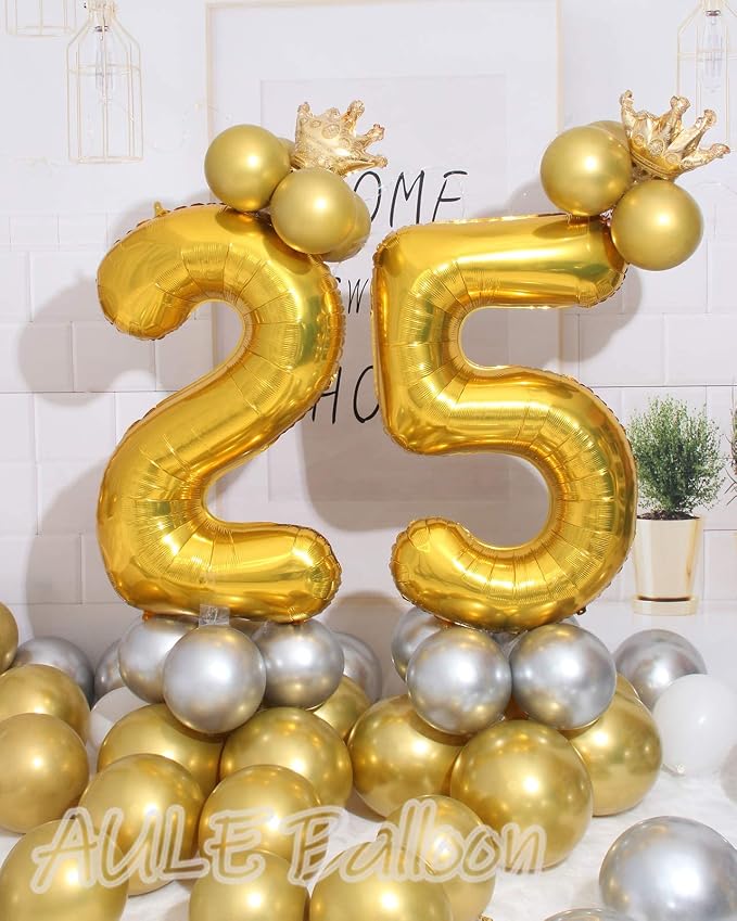 AULE 40 Inch Gold 25 Balloon Number Foil 0-9 Birthday Big Numbers | Birthday - Image 3
