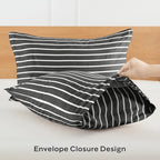 JELLYMONI 100% Natural Cotton Striped King Pillowcases Set, 2 Pack White and Black Stripes Pattern Printed Pillow Covers with Envelope Closure(Pillows are not Included)