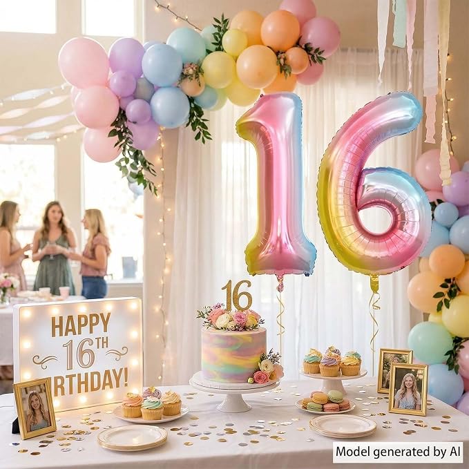 Rainbow Ombre Number 16 Balloon 40Inch, Pastel Foil Decor - Image 6