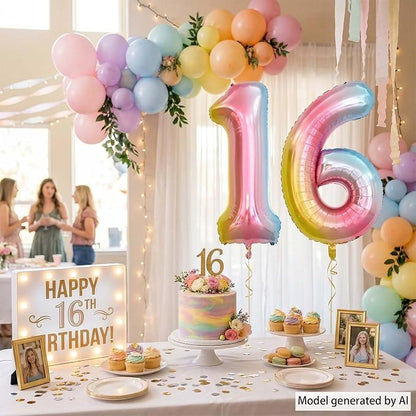 Rainbow Ombre Number 16 Balloon 40Inch, Pastel Foil Decor - Image 6