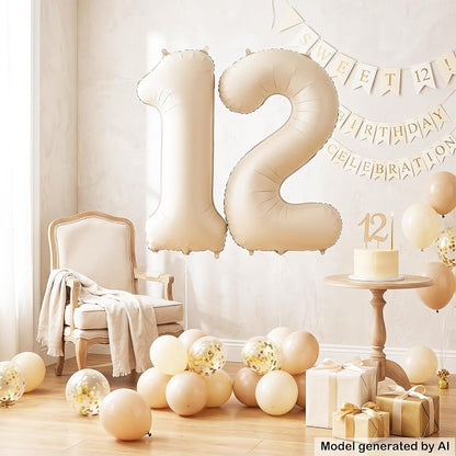 40" Beige Foil Number 12 Balloon - Image 4