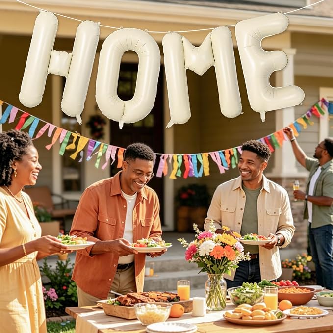 Cream HOME Balloons, 40 Inch HOME Letter Balloons Beige Home Balloon Banner - Image 7