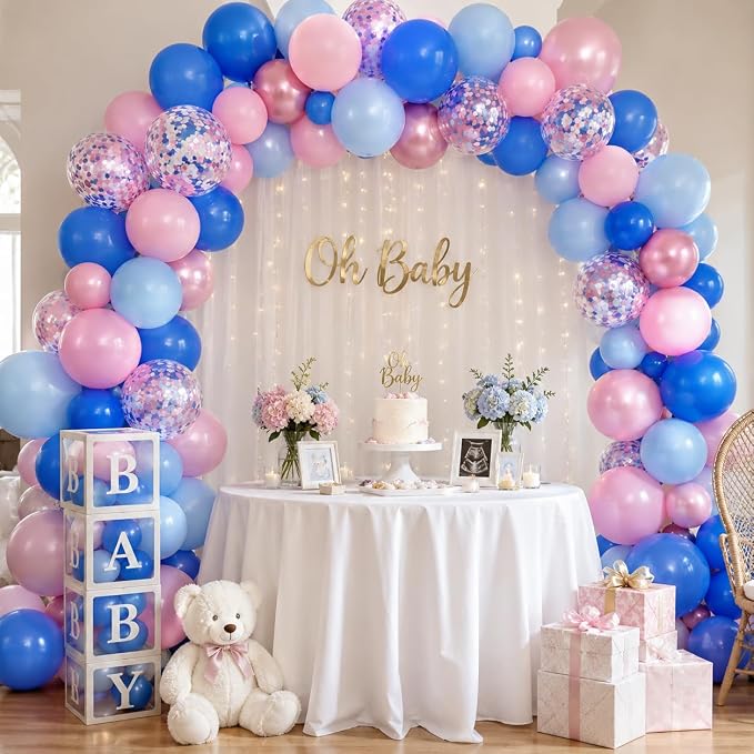 HILAVO Pink and Blue Balloons 12 Inch Pastel Metallic Blue Baby Light Pink - Image 3