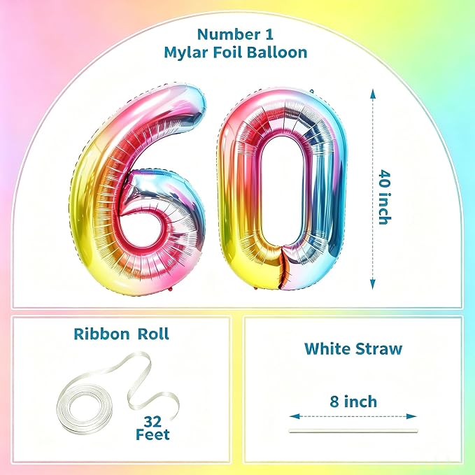 Rainbow Number Balloons Birthday Balloons - Image 2