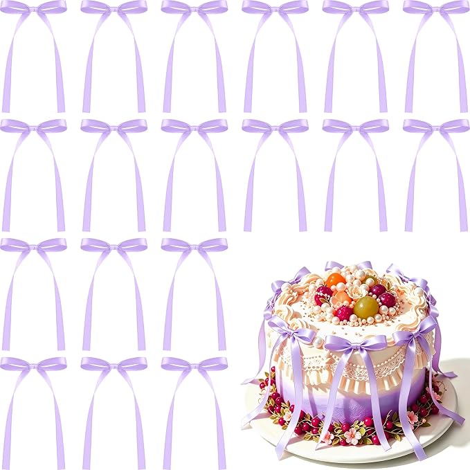 NEBURORA 50 Pcs Purple Bows for Cake Decoration Party Ribbon Bowknots | Pastel by NEBURORA