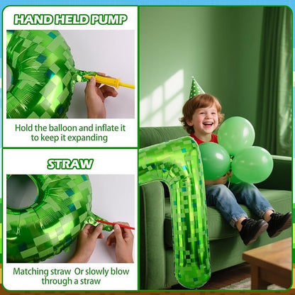 40 Inch Giant Green Pixel Miner Theme Number Balloons 40 Inch Foil Party - Image 4