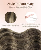 GOO GOO Invisi Edge Tape in Hair Extensions Human Hair, 4/26/4 Balayage Chocolate Brown to Honey Blonde 10pcs injected with 10pcs classical tape ins, 16inch 50g, Virgin Remy Hair, Natural Look