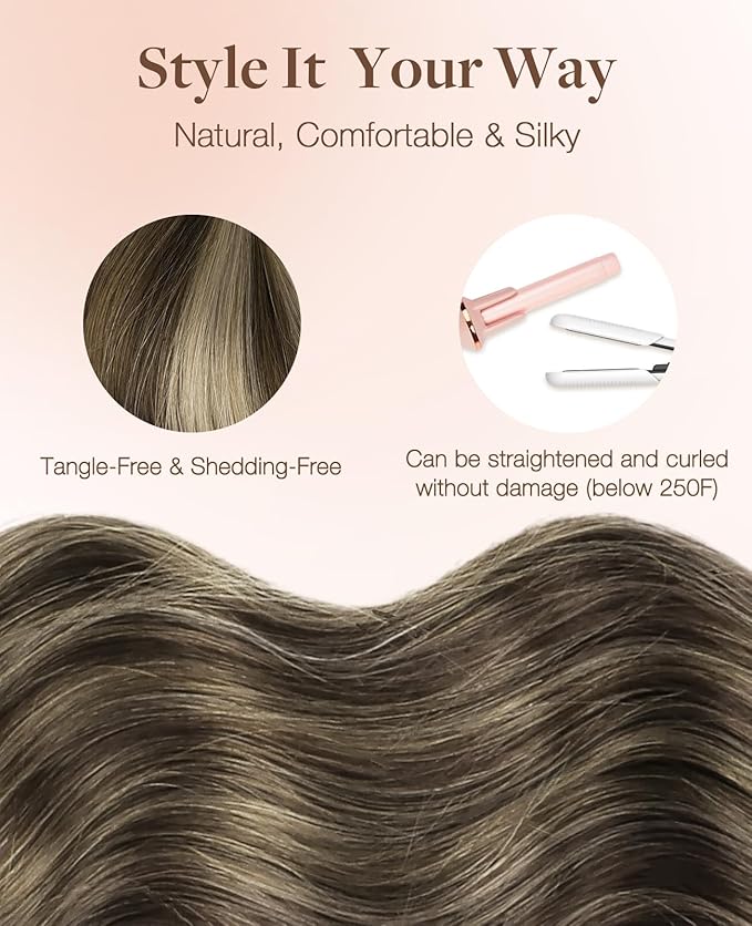 GOO GOO Invisi Edge Tape in Hair Extensions Human Hair, 4/26/4 Balayage Chocolate Brown to Honey Blonde 10pcs injected with 10pcs classical tape ins, 22inch 50g, Virgin Remy Hair, Natural Look