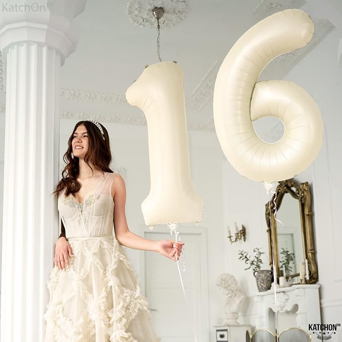 KatchOn Cream 16 Balloon Numbers 40 Inch | 16 Birthday Balloons, Sweet 16 - Image 5