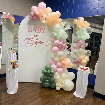 Sage Green and Pink Balloons, Dusty Green Pastel Pale Pink Light Orange Ivory - Image 3