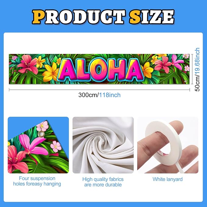 HOMETITUTE Luau Party Decorations Aloha Hawaiian Fence Banner 118 x 20 Inch | - Image 4