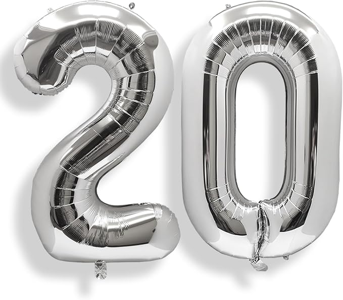 AULE 40 Inch Silver 20 Balloon Number Foil 0-9 Birthday Big Numbers | Birthday by AULE
