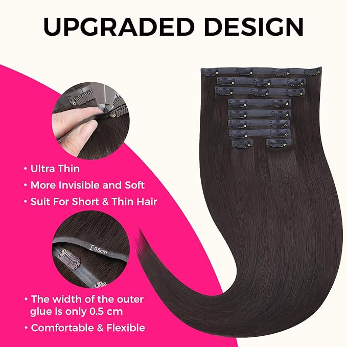 Lashey Seamless Clip in Hair Extensions Human Hair 150g 9pcs #2 Dark Brown Straight 22 Inch Hair Extensions Clip ins with PU Soft Invisi Edge