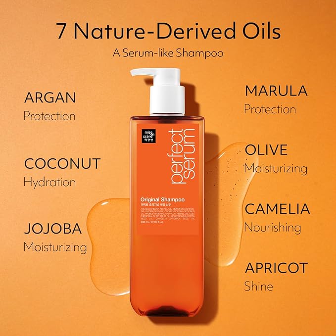 Mise En Scene Perfect Serum Shampoo and Conditioner with Mise En Scene Perfect Serum Hair Treatment - For Damaged Hair, Nutrient Care With Argan Oil, Containing Jojoba-Seed-Oil For Smooth