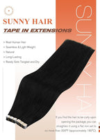 Sunny Hair Tape in Hair Extensions Human Hair 12inch Hair Extensions Real Human Hair Tape in Extensions for Women Jet Black Invisible Remy Hair Natural Straight Skin Weft Double Sided Tapes 40pcs 60g