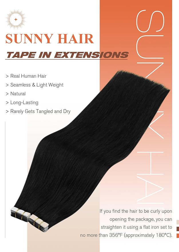 Sunny Hair Tape in Hair Extensions Human Hair 12inch Hair Extensions Real Human Hair Tape in Extensions for Women Jet Black Invisible Remy Hair Natural Straight Skin Weft Double Sided Tapes 40pcs 60g