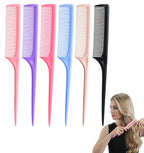 6PCS Fine Tooth Rat Tail Comb, Rat Tooth Comb for Women Styling Detangling Back Combing Updo Hairstyle Anti Static (Mult-Color)