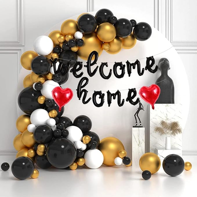 TONIFUL 16 Inch Black Cursive WELCOME HOME Foil Letter Balloon Banner Decor | - Image 5