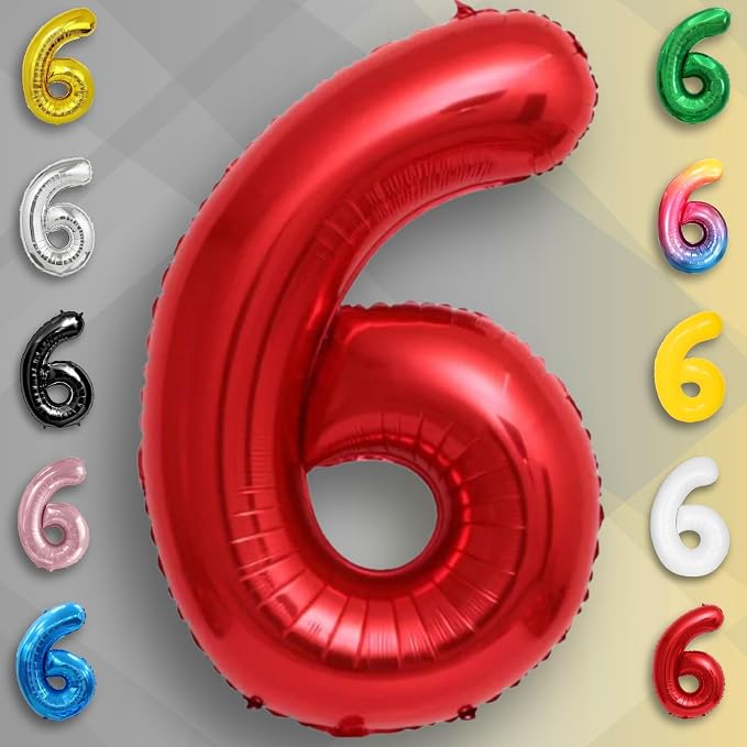 Red Number Balloon 6 Mylar Foil Balloons 16 inch - Image 3