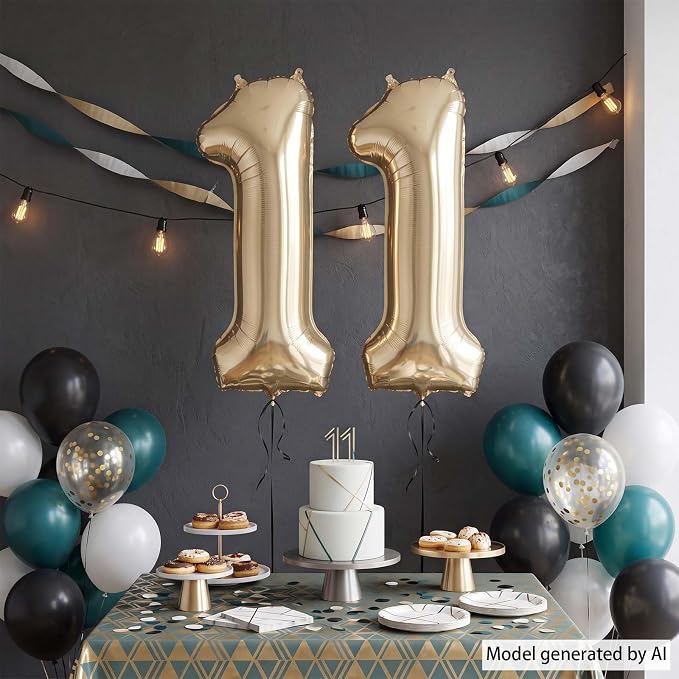 White Gold Number 11 Balloon 40 Inch, Champagne Foil Eleven Decoration | - Image 7