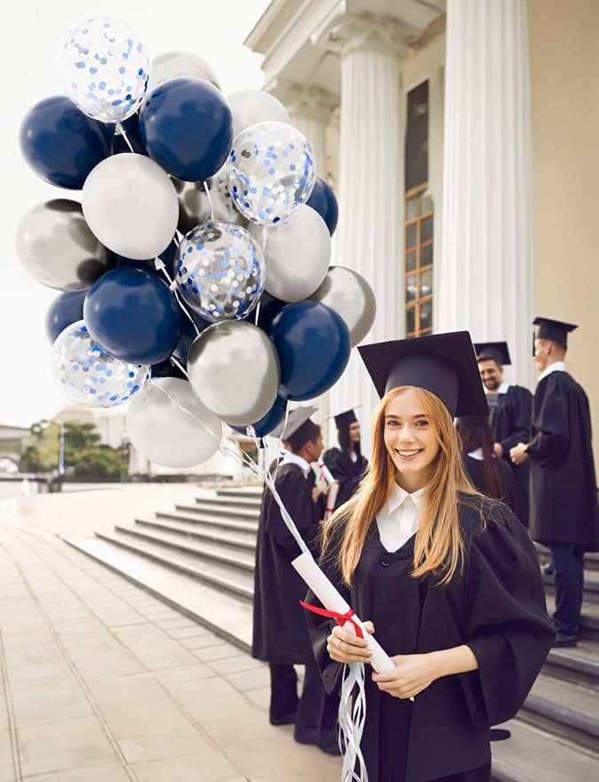 Navy Blue and Silver Balloons, Baby Shower, Anniversary, Father's Day Decor - Image 2