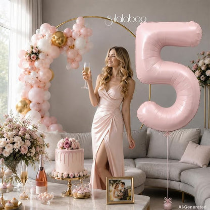 40 Inch Light Pink Number 5 Foil Big 0-9 Giant Digital Balloon | 5th - Image 2