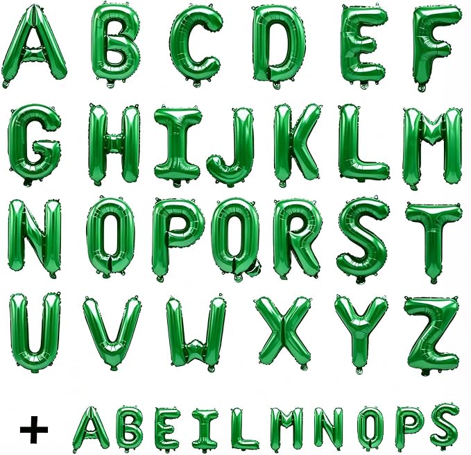 36 Pcs Green Letter Balloons, Custom A-Z Set - Image 2