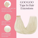GOO GOO Tape in Hair Extensions Human Hair, 60A Platinum Blonde, 18inch 50g 20pcs, Skin Weft Seamless Invisible, Silky Straight with Thick Ends, Remy Human Hair