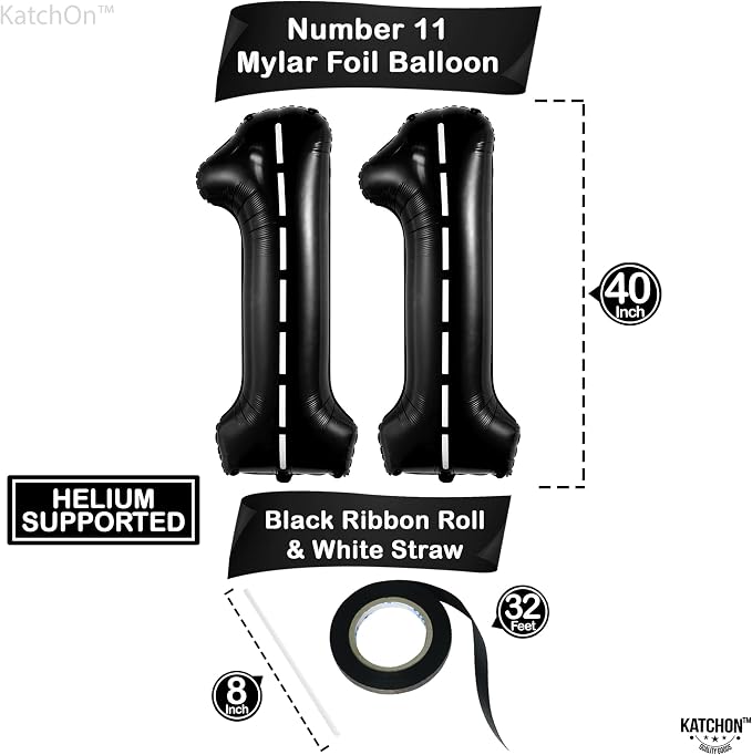 KatchOn Race Car Number 11 Balloon 40 Inch | Balloon Number 11 Black - Image 4