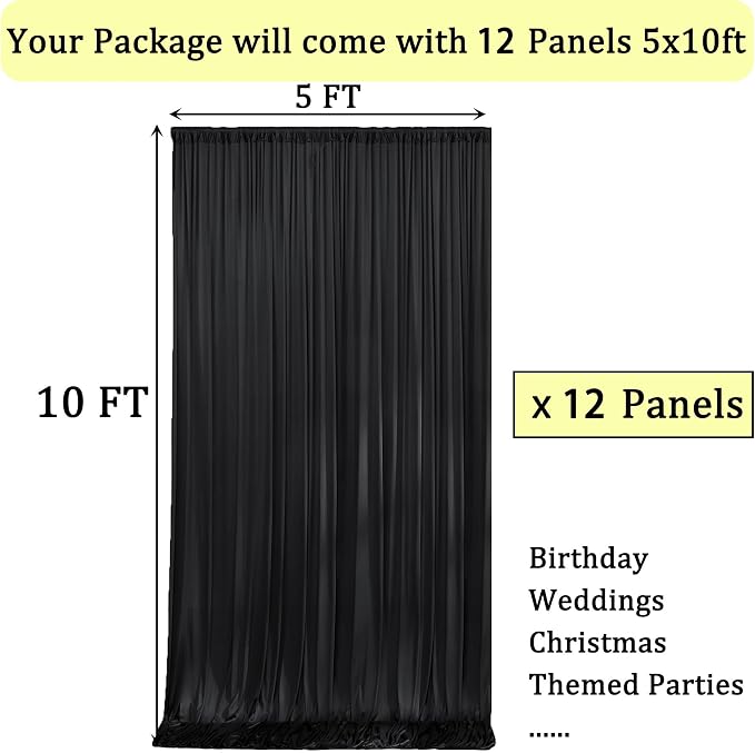 60ftx10ft Wrinkle Free Black Backdrop Curtains - Image 5