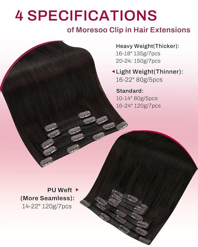 Moresoo Short Human Hair Clip in Extensions Brown Double Weft 10 inch Clip in Hair Extensions for Women Dark Brown #2 5pcs 80g