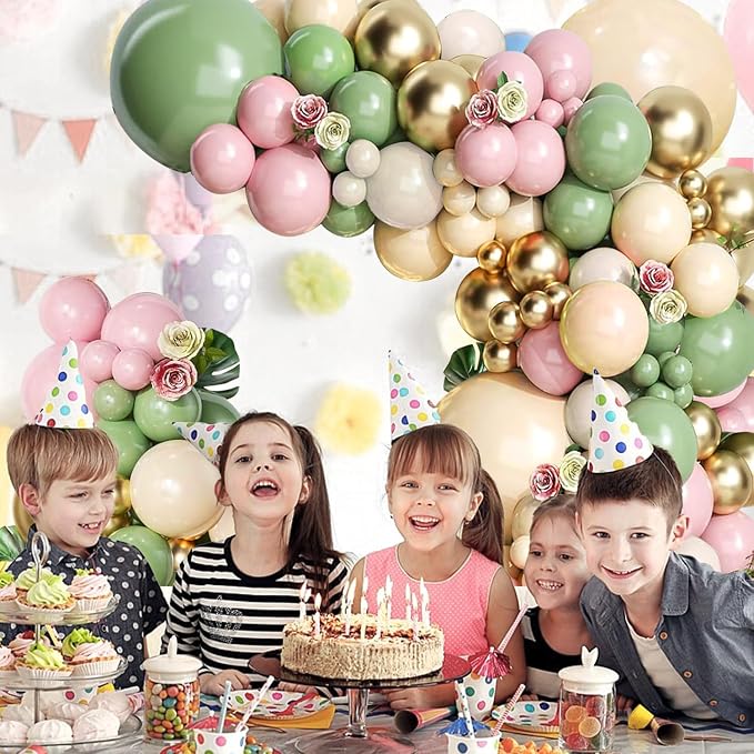 Sage Green Pink Balloon Arch Kit, Olive Green Light Pink Nude Sand White Gold - Image 4