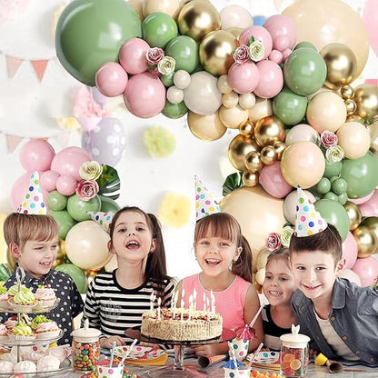 Sage Green Pink Balloon Arch Kit, Olive Green Light Pink Nude Sand White Gold - Image 4