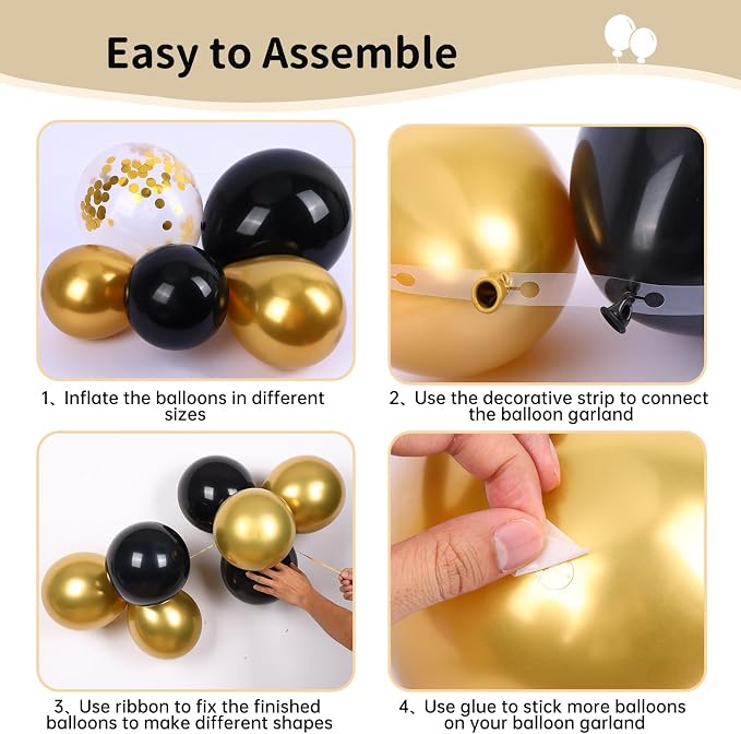 RUBFAC Black and Gold Balloons Arch Kit 140pcs | Black Star Latex Balloons - Image 3