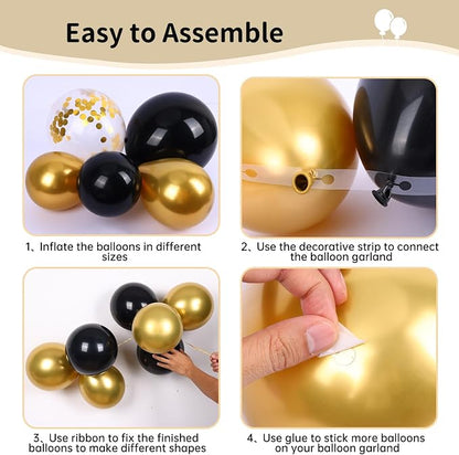 RUBFAC Black and Gold Balloons Arch Kit 140pcs | Black Star Latex Balloons - Image 3