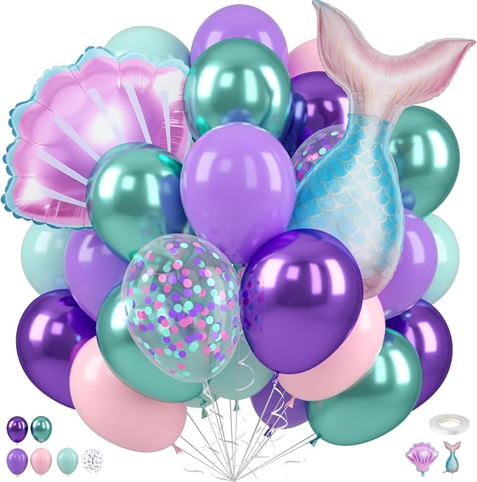 Mermaid Balloons, 12 Inch Pastel Pink Metallic Purple Teal Balloons by FEYG