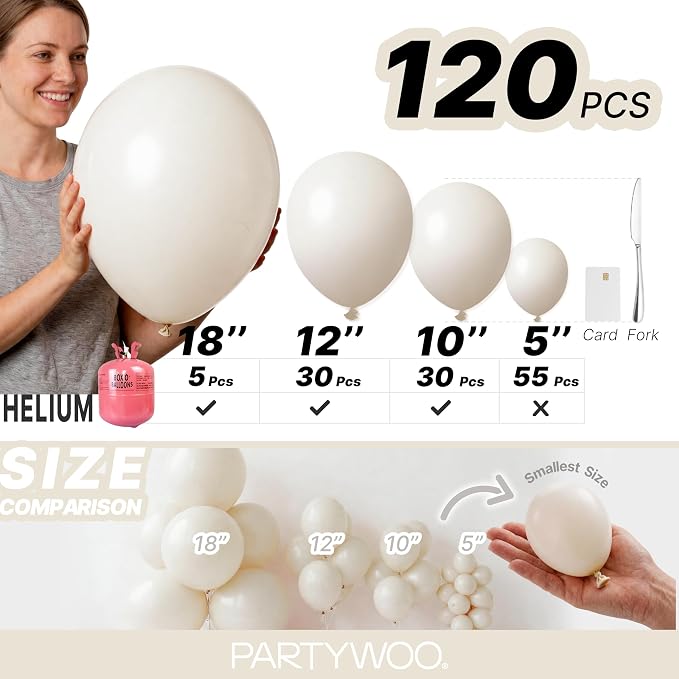 PartyWoo White Balloons 120pcs Sand White Beige Cream Ivory Boho Neutral | - Image 6