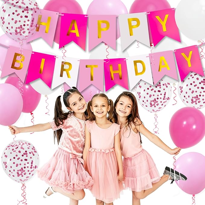 Pink Birthday Decorations, Happy Birthday Banner - Image 5