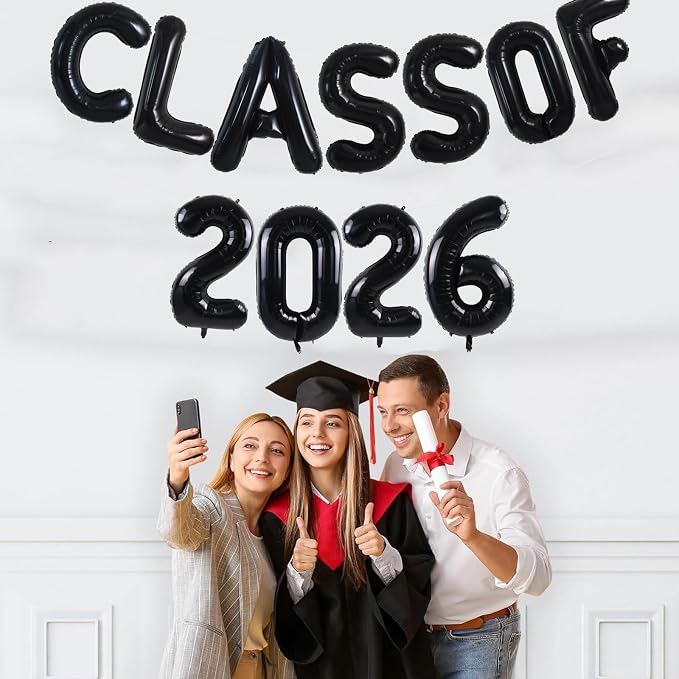 TONIFUL Black Class of 2026 Graduation Balloon Banners Foil Balloons - Image 5