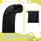 RUNATURE Human Hair Ponytail for Black Women, Real Hair Ponytail Extension, Long Ponytail Hair Extensions with Magic Paste, Wrap Around, Easy to Install, 20 Inch 80g #1 Jet Black