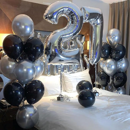 Black and Silver Balloons, Graduation, New Years, Engagement Party Decorations - Image 6