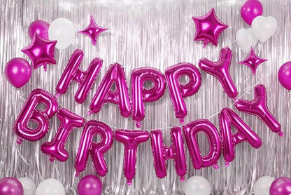 Hot Pink Happy Birthday Balloons Banner Sign Mylar letter Party Decoration | - Image 3
