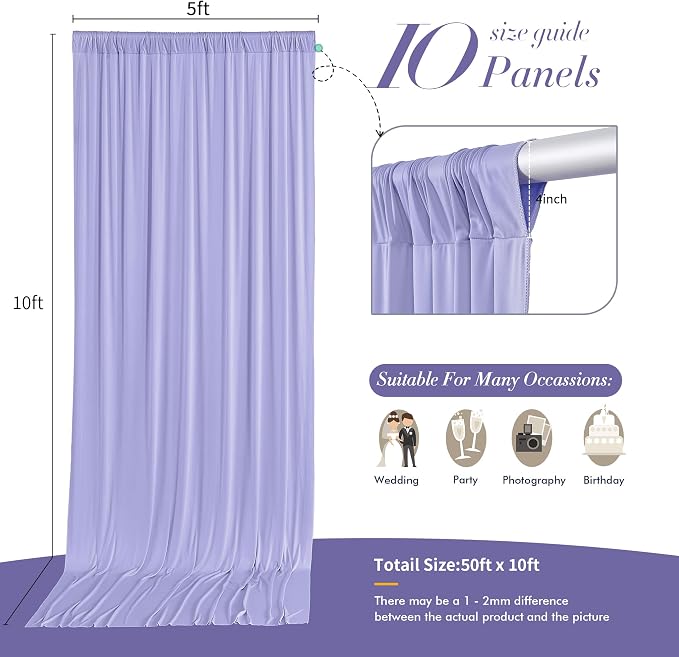 50 ft x 10 ft Wrinkle Free Lavender Backdrop Curtain - Image 5