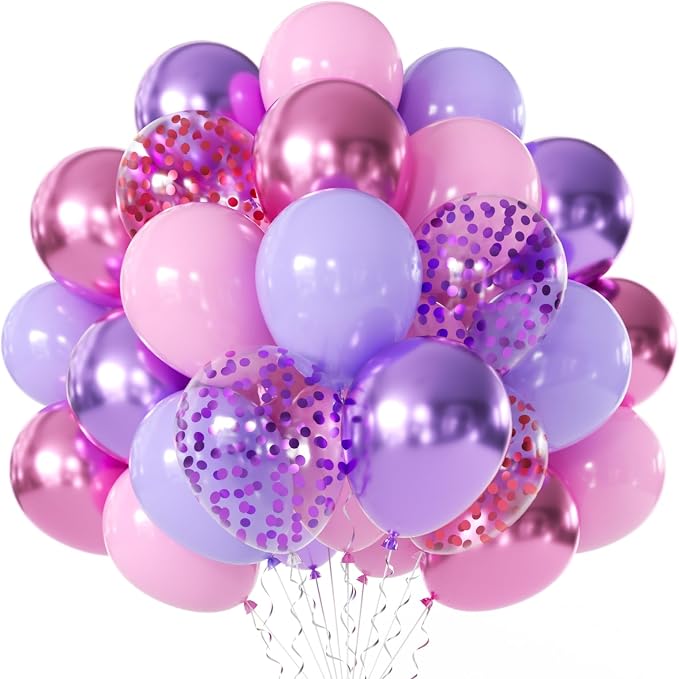 Pink and Purple Confetti Balloons 50 Pcs 12 Inch | Rainbow Unicorn Princess by Vanjehou