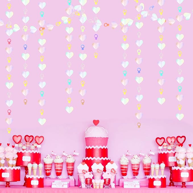 Engagement Bachelorette Party-Decorations Iridescent Heart-Ring Garland - 52Ft - Image 7