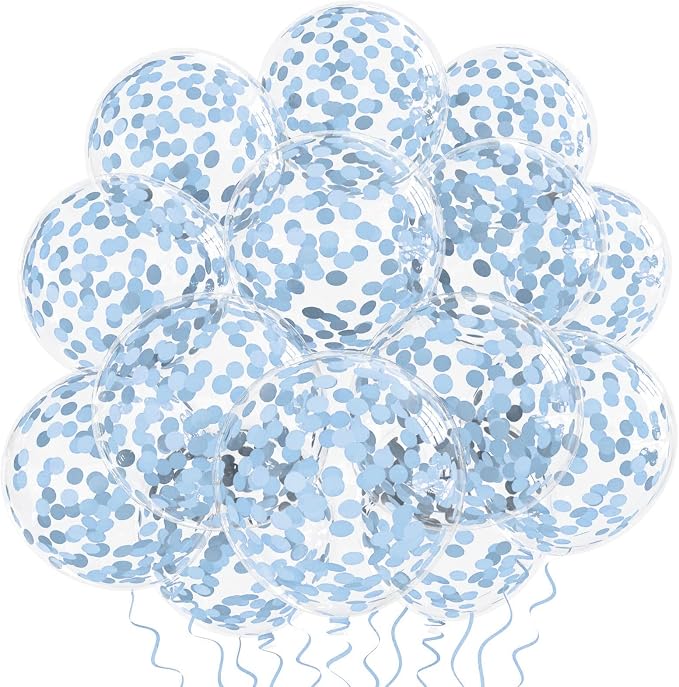 VHUWE Baby Blue Confetti Balloons 25 Pcs, 12 Inch Thickened Clear Latex Balloon by VHUWE