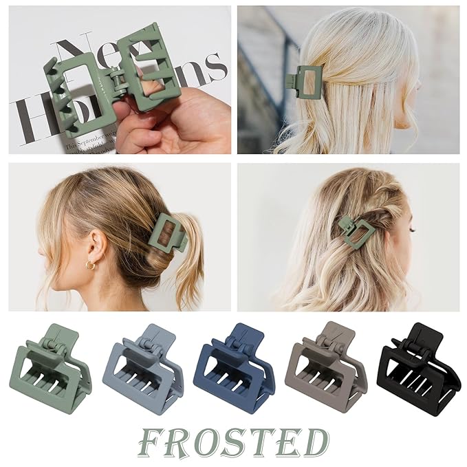 Cobinaan Medium Claw Hair Clips for Women & Girls, 2" Matte Rectangle Small Claw Clips for Thin/Medium Thick Hair, Nonslip Clip (8pcs Cool Color)